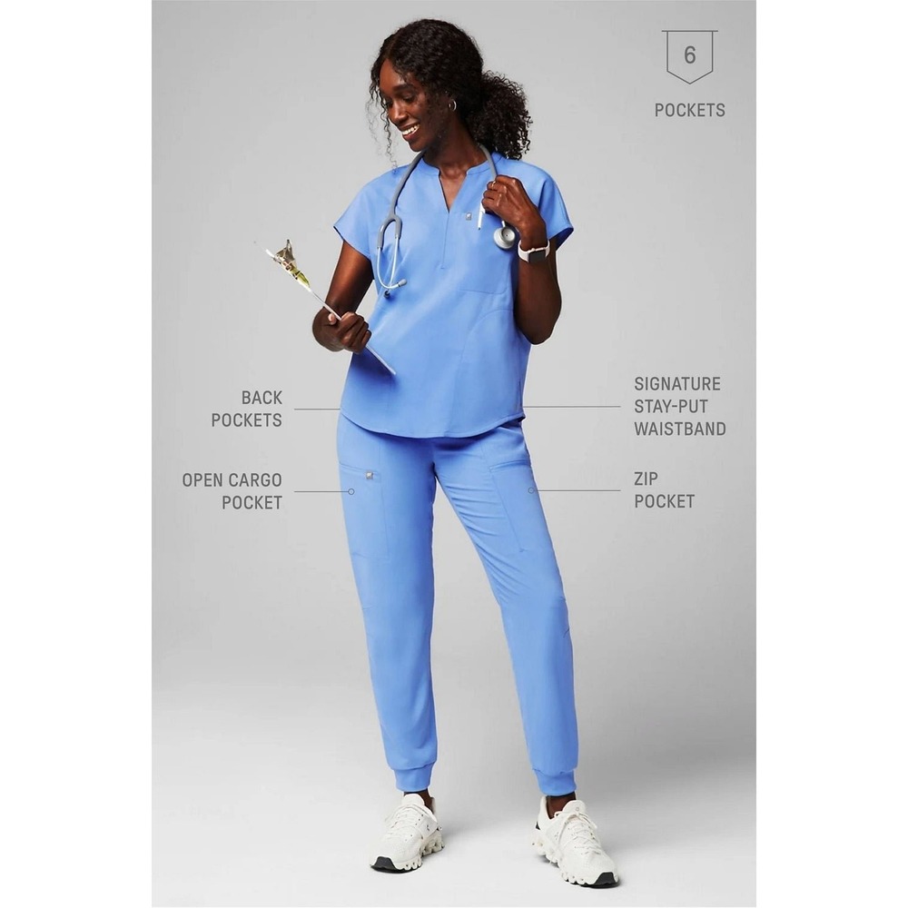 Fabletics Scrub Joggers Women medium Blue Excellent 6-Pocket Cargo Medical Pants